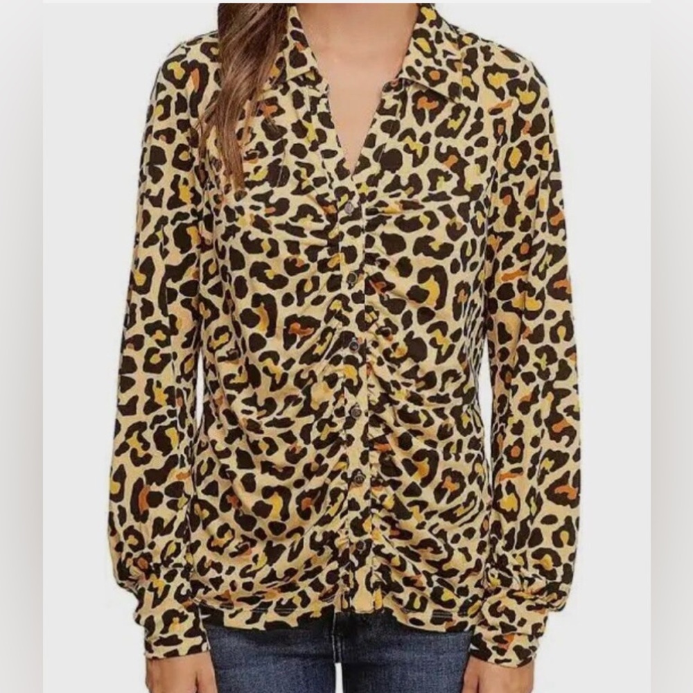 Single Thread Cheetah Print Ruched Front Shirt Size XL NWT